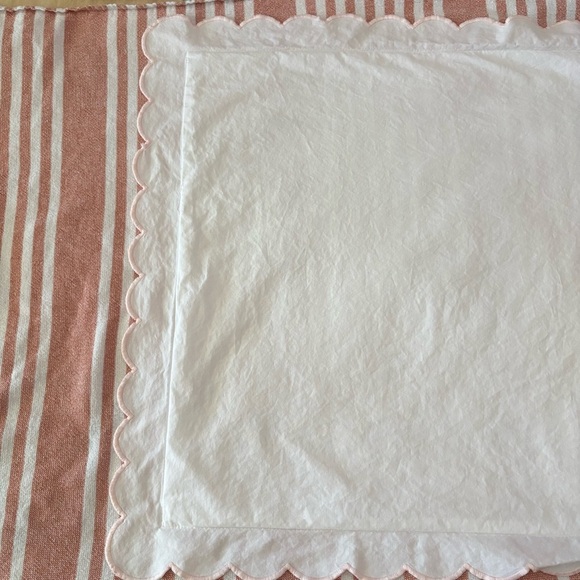 VTG Made in France King size flat sheet + sham set cotton pink scalloped edge - Picture 15 of 16